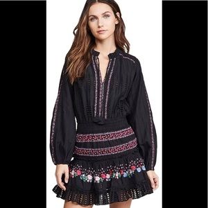 Misa Black Floral Embroidered Long Sleeves Short Dress